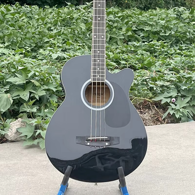 Cheap Price Gloss Aiersi Factory Price Black Colour Cutaway 4 String Electric Acoustic Bass Guitar for Sale
