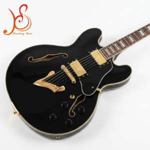 HUASHENG Gold Hardware Black Semi-Hollow Body Electric Guitar