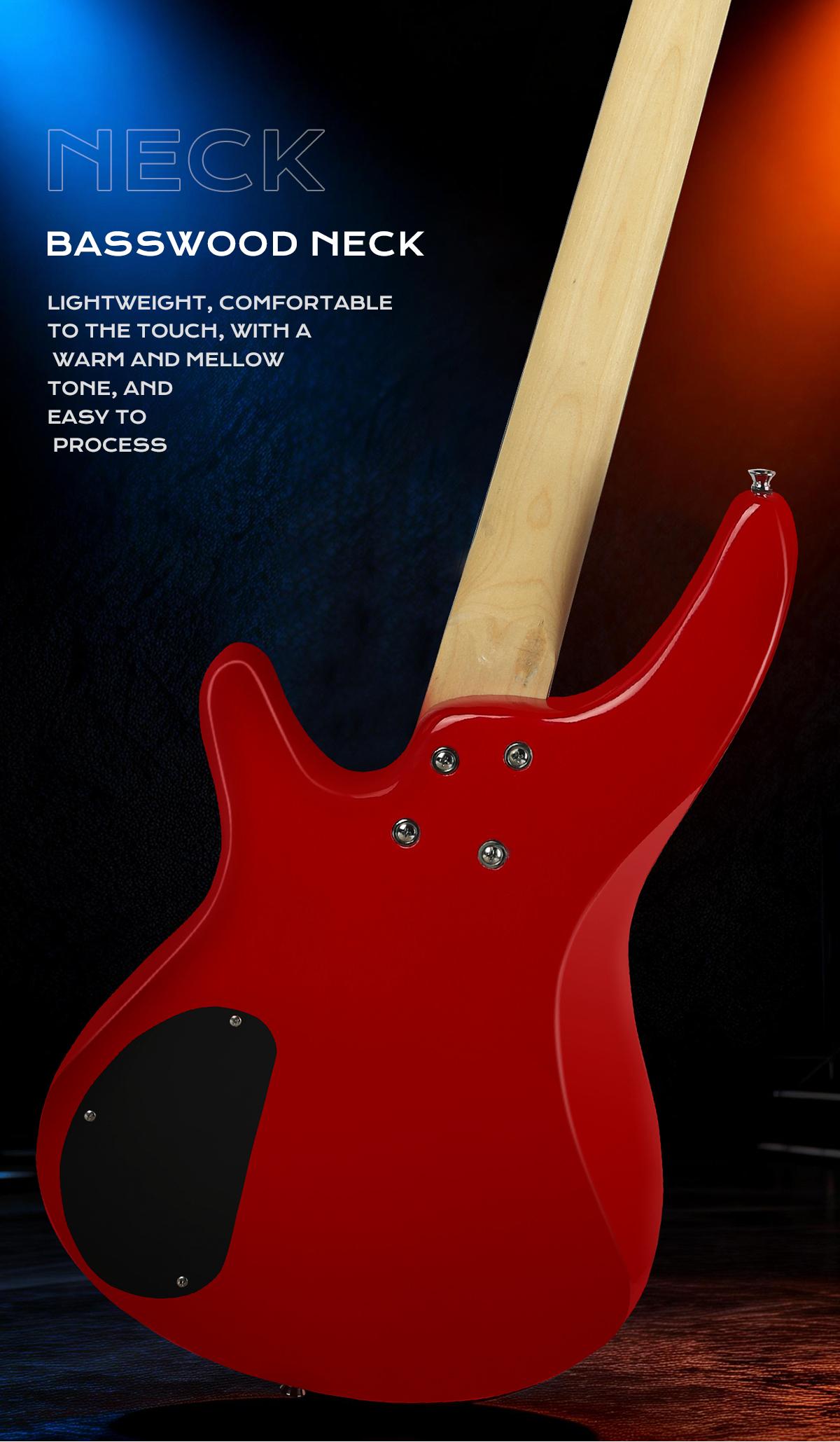 OEM/ODM Cheap 4-String Electric Bass Guitar 3 Single Coil Pickups Maple Neck Rosewood Fingerboard Basswood Body Model IB Minsine