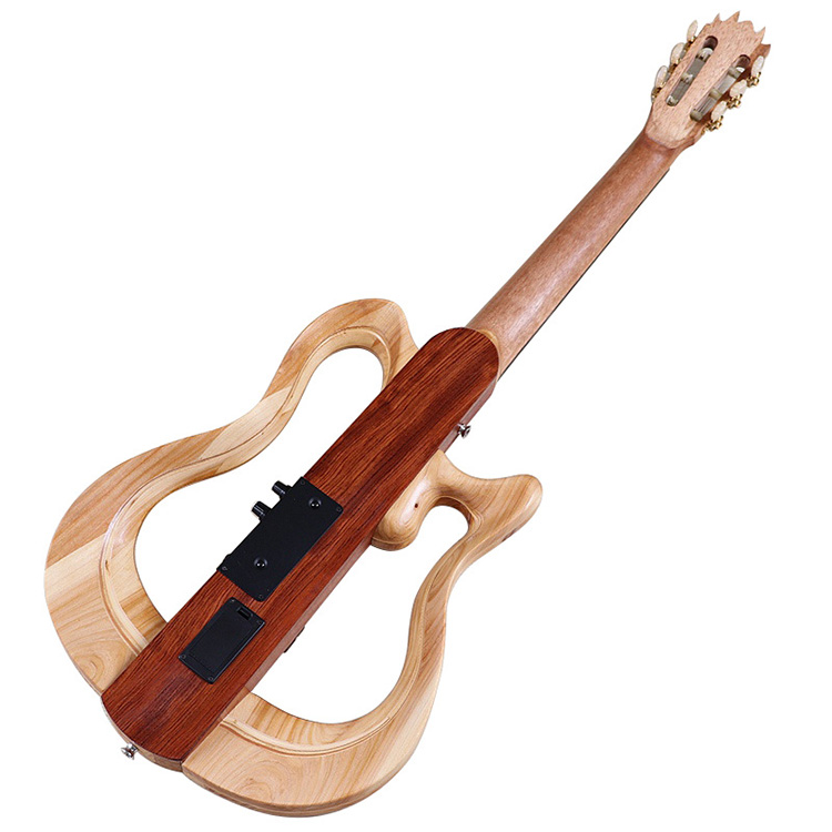 Wholesale 39-inch 6-string left-handed silent guitar OEM with rosewood fingerboard. Foldable and detachable for easy travel use.