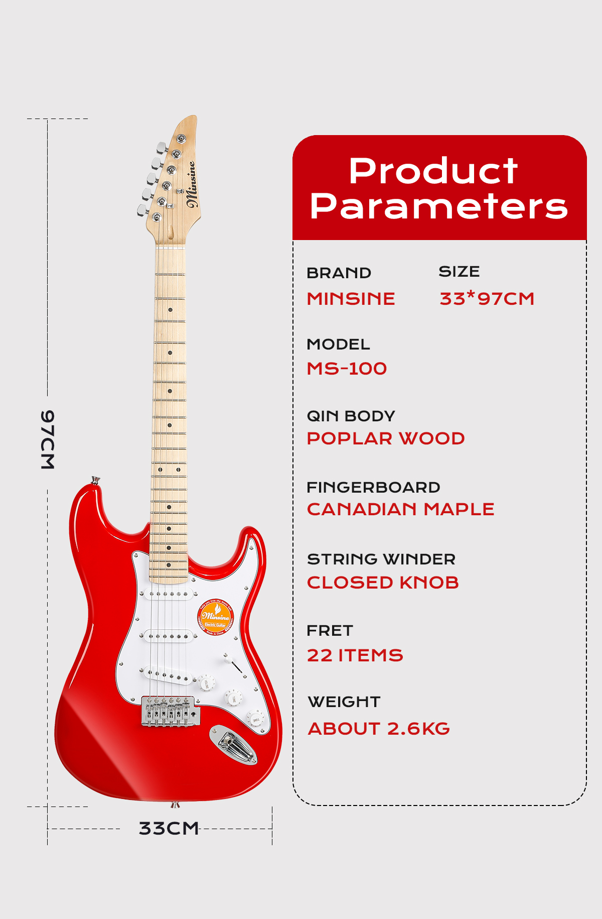 Popular Entry Level 22 Frets SSS Pickup Electric Guitar Pack for Beginner Players