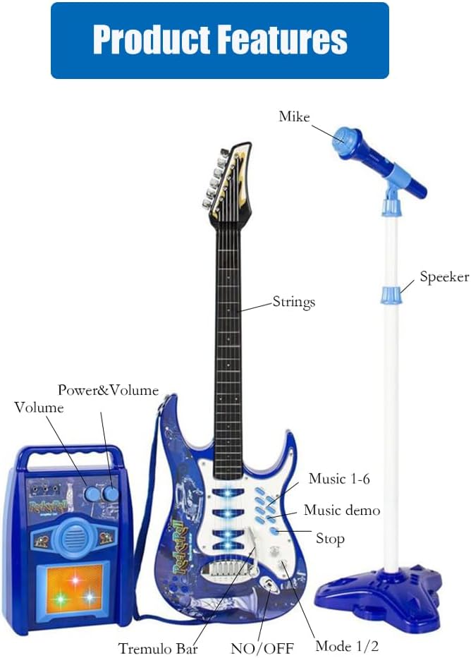 Kids Electric Musical Guitar Toy With Speakers and Microphone Combination