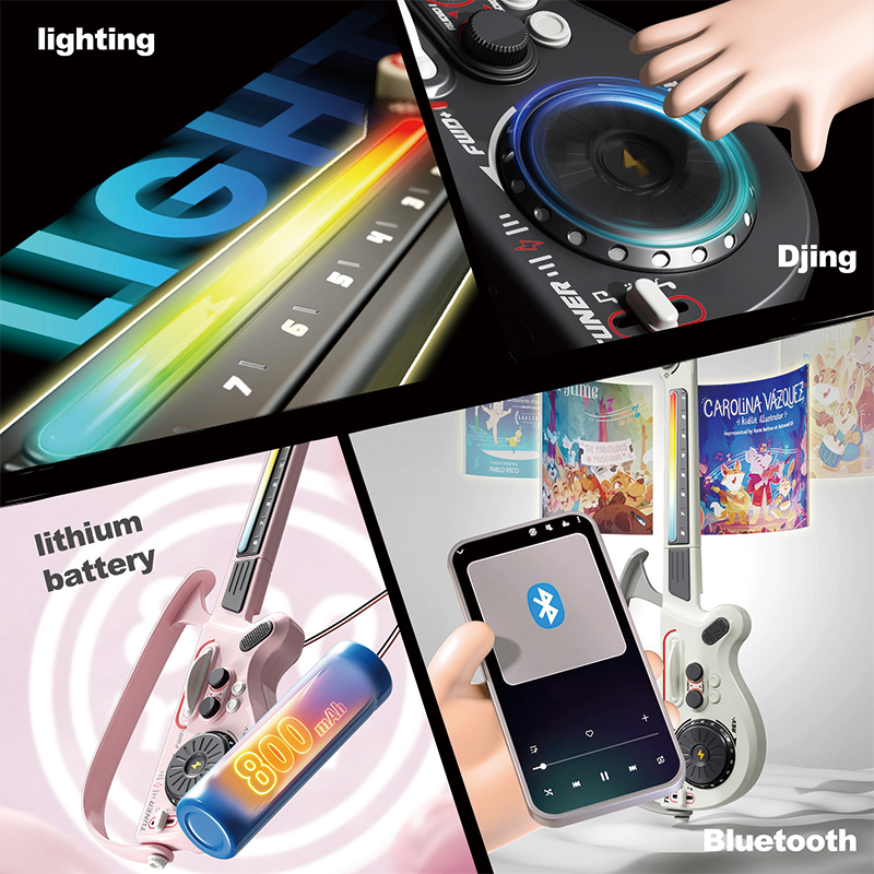 Hot Selling Learning Educational Gifts Cartoon ABS Plastic Multifunctional Children Electric DJ Guitars Musical Toy Instruments