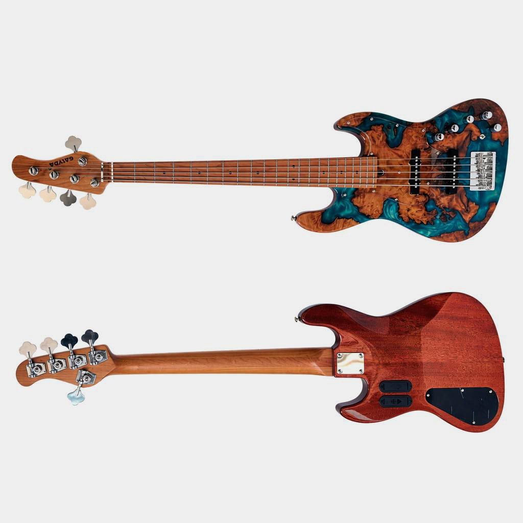Boutique 5 String Bass Guitar Resin Burl Veneer Active Passive Switch Professional Electric Bass for Wholesale