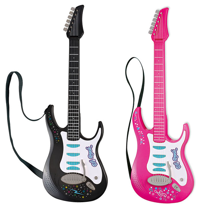 D.J. Toys CG09 Custom Rock Style Electric Guitar Kids 6 Real Strings Battery Operated Educational Toy ABS Plastic Pink 8+ Years