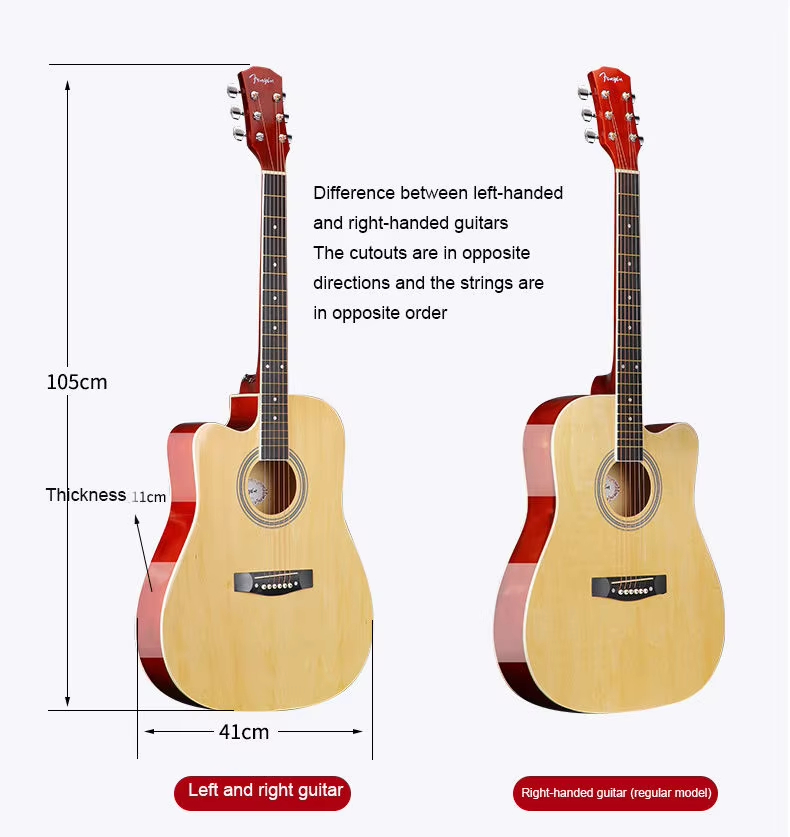 Wholesale 41 Inch Basswood Gloss Classical Acoustic Left Handed Guitar Musical Instrument for Adult