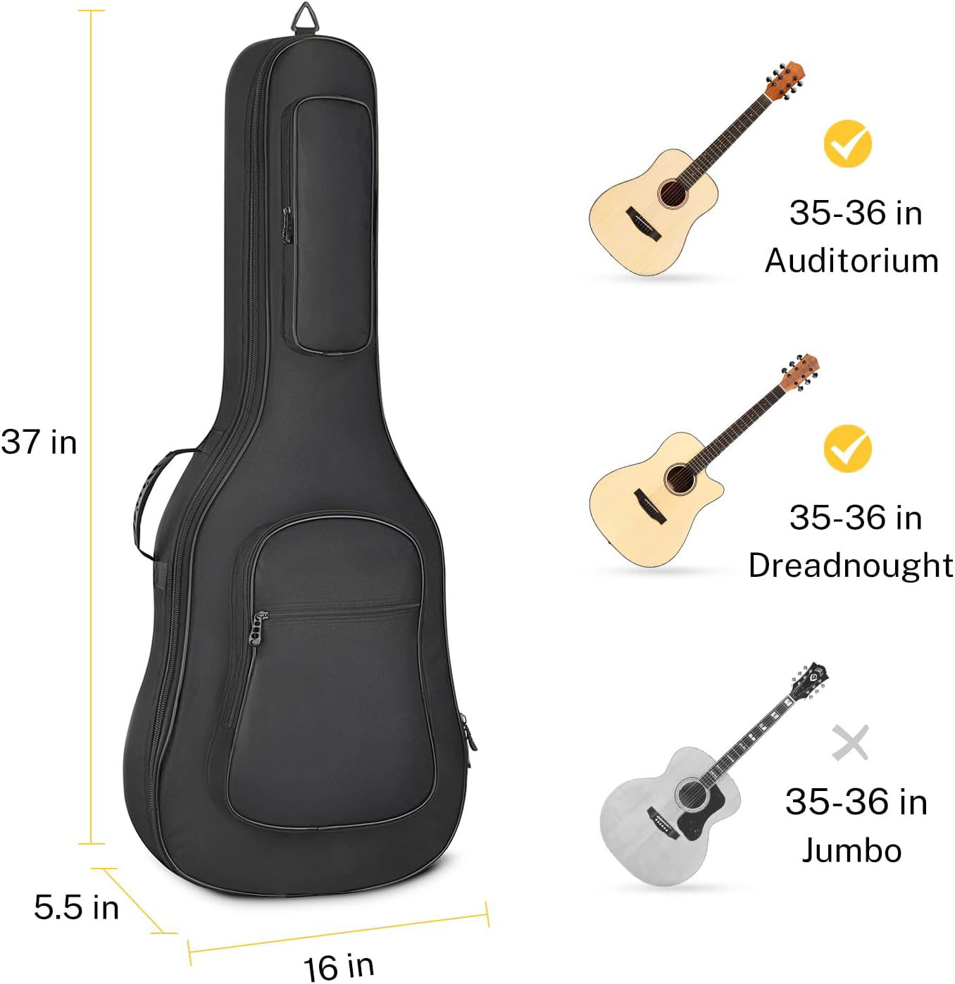 Durable Water-resistant 600D Nylon Oxford Travel Women Men Acoustic Gig Guitar Bag for Daily Life