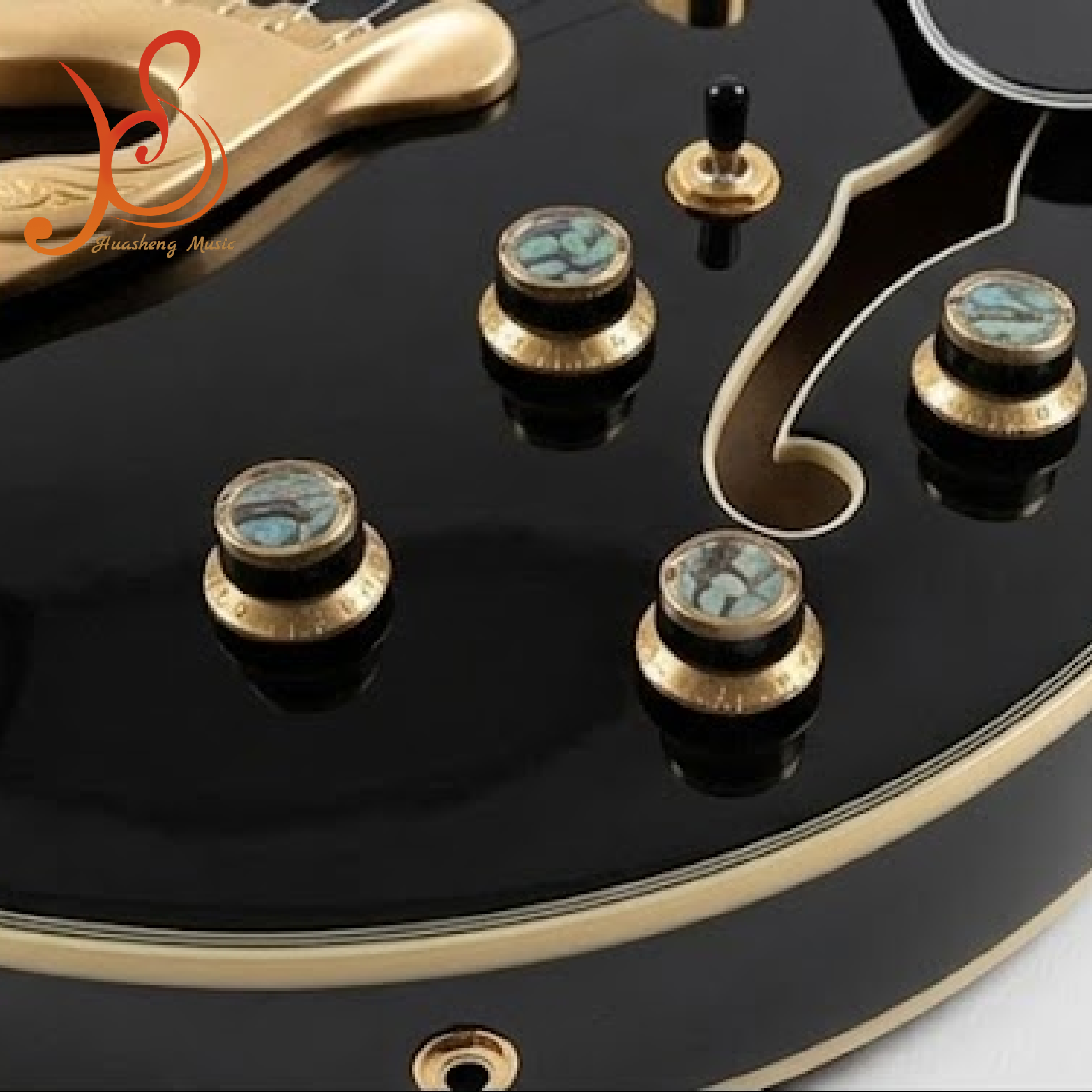 HUASHENG Gold Hardware Black Semi-Hollow Body Electric Guitar