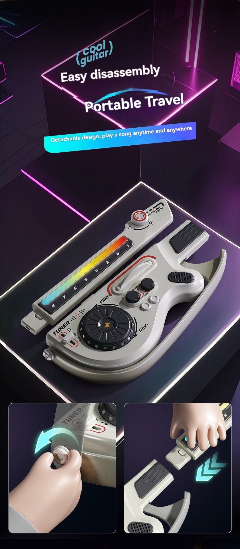 Best-selling Kids Educational Multifunctional DJ Guitar Toy version Foldable Electric Musical Instruments for children