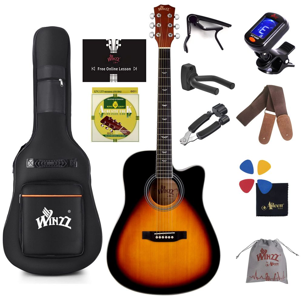 41-Inch Folk Acoustic Cutaway Guitar Package for Beginners Students Kids