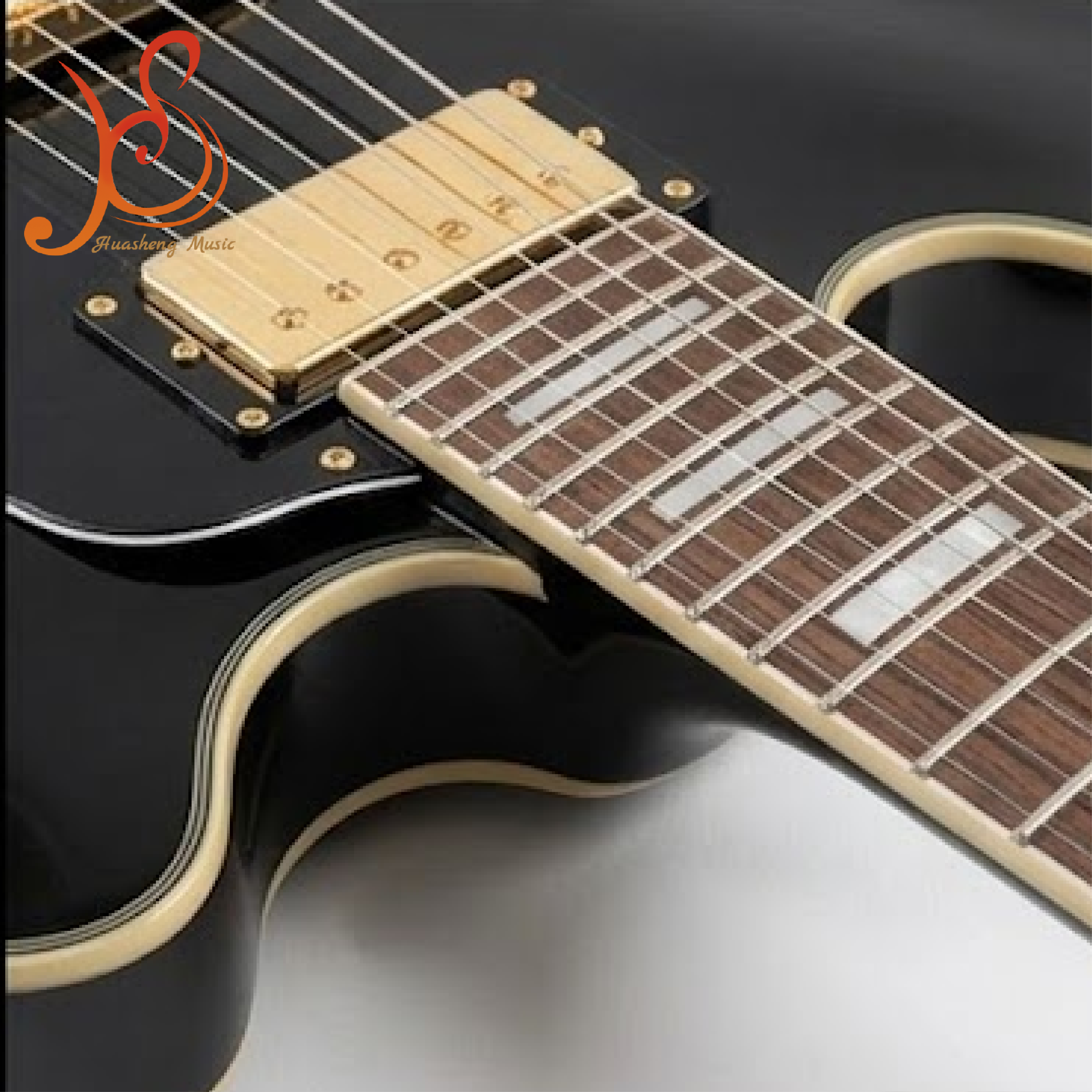 HUASHENG Gold Hardware Black Semi-Hollow Body Electric Guitar