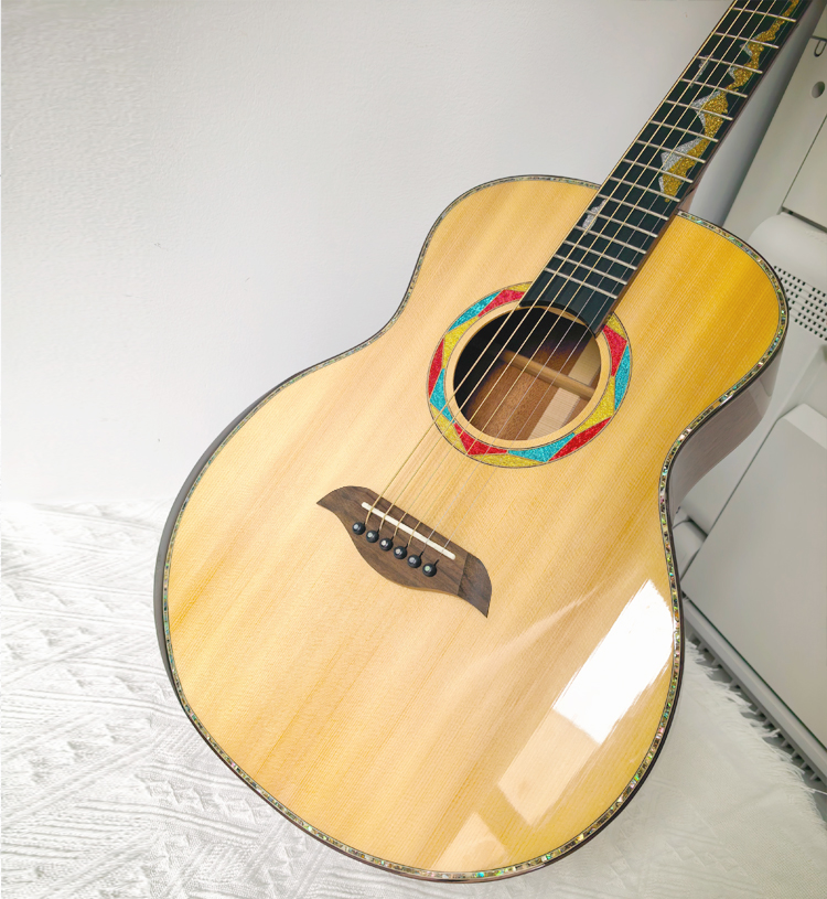 All Solid Spruce Mahogany Acoustic Guitar 36 41 Inch Geometric Inlay Fingerboard Professional Folk Guitarra Bulk