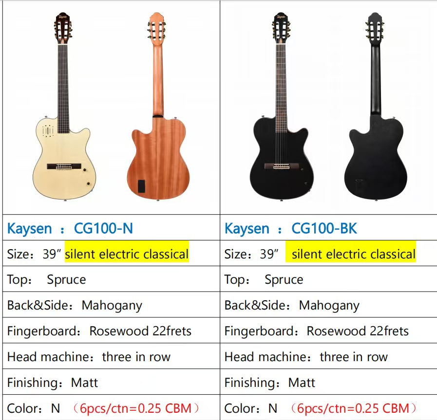 Silent Guitar Classical CG100 39 Inches Matte Finishing 6-String Nylon String Rosewood Fretboard