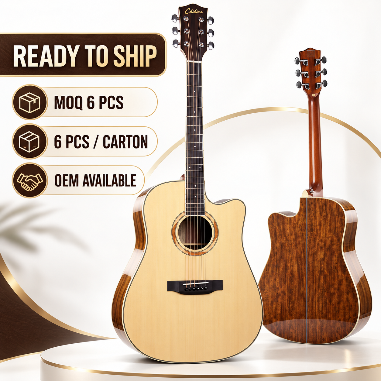 41 Inch Full Size Cutaway Acoustic Guitar Spruce Top Walnut Back and Sides High Gloss Wholesale OEM CH-1300