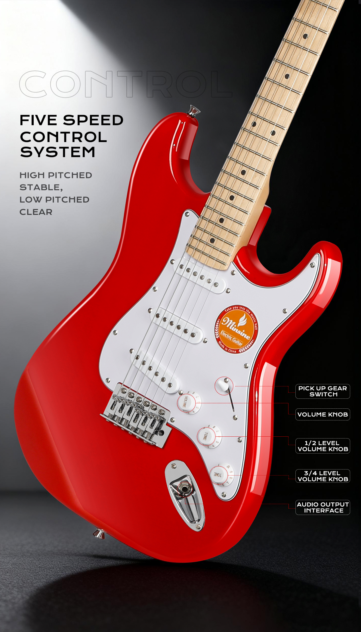 Popular Entry Level 22 Frets SSS Pickup Electric Guitar Pack for Beginner Players