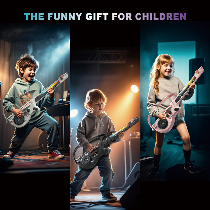 Hot Selling Learning Educational Gifts Cartoon ABS Plastic Multifunctional Children Electric DJ Guitars Musical Toy Instruments