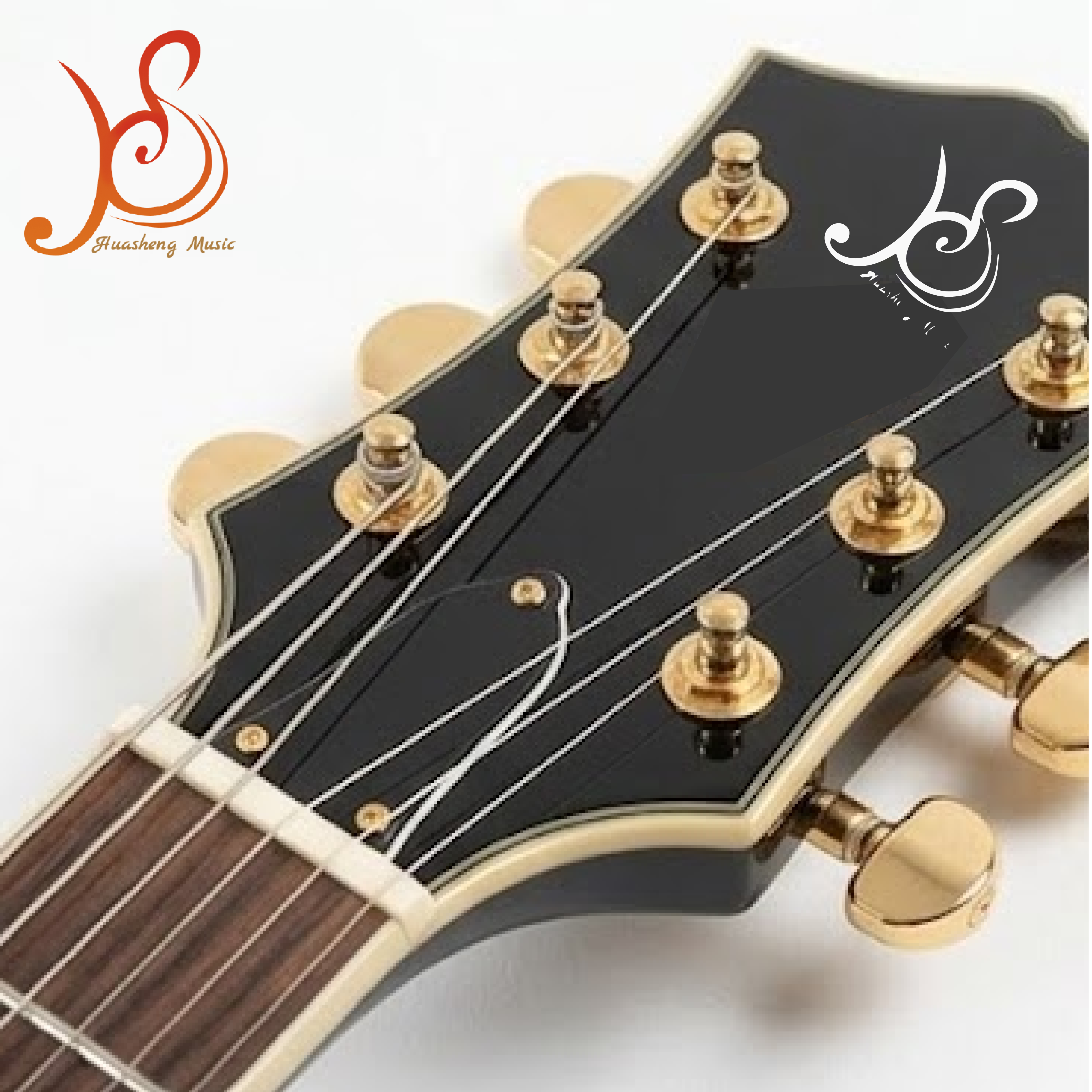 HUASHENG Gold Hardware Black Semi-Hollow Body Electric Guitar