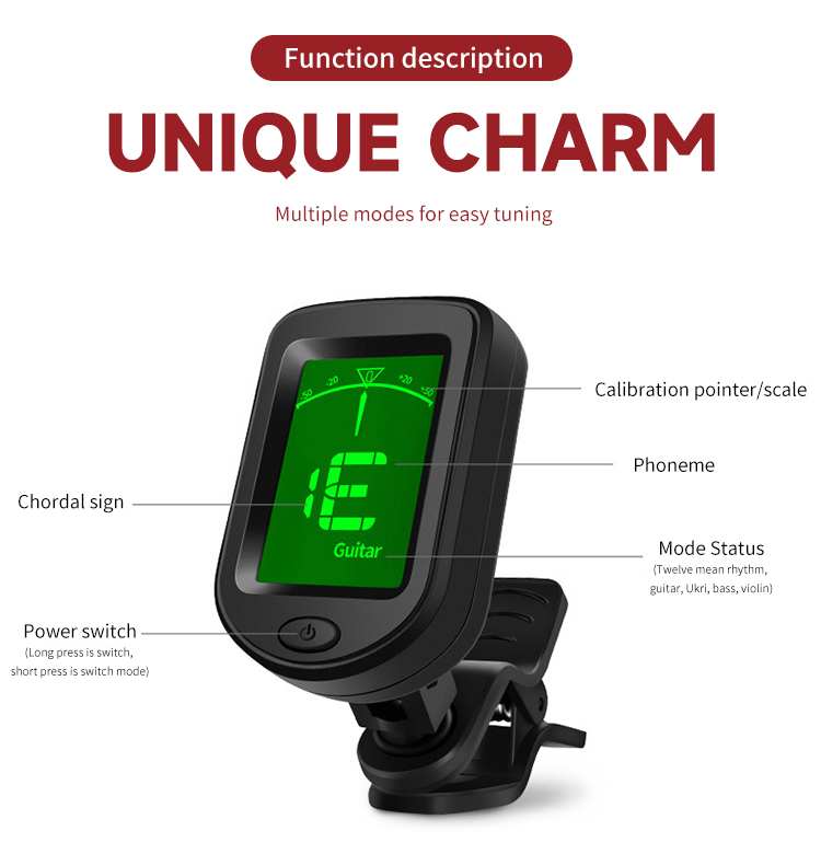 T75 Wholesale Clip-On Chromatic Guitar Tuner Electric Charging Plastic Stringed Instruments Parts Guitar &amp; Bass Accessories